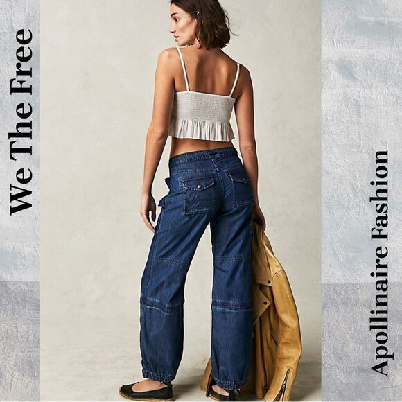 WE THE FREE SOUTH BAY UTILITY CARGO ANTS IN BLUE DENIM MEDIUM NEW - Picture 2 of 5